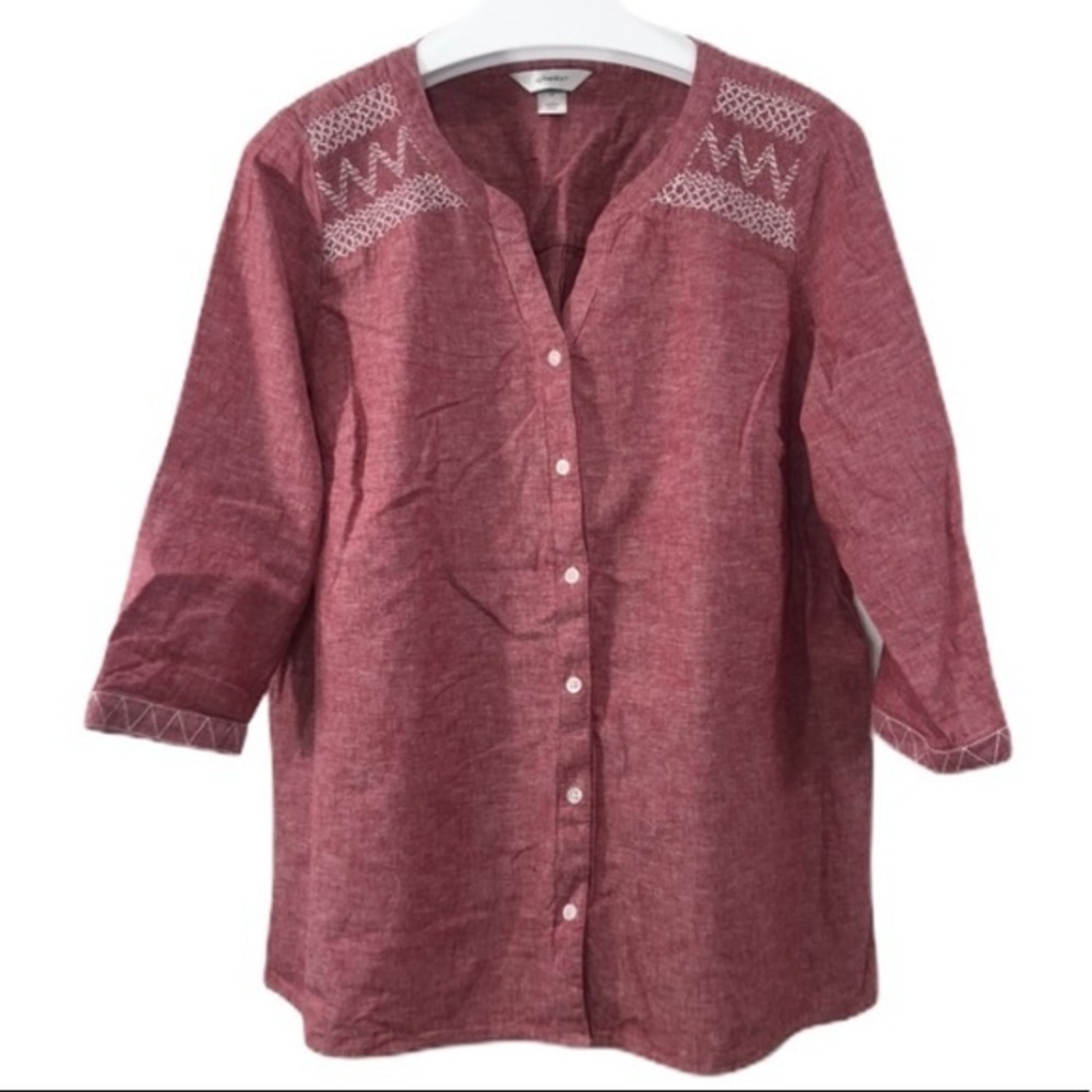 CJ Banks Embroidered Linen Mix 3/4 Sleeve Shirt